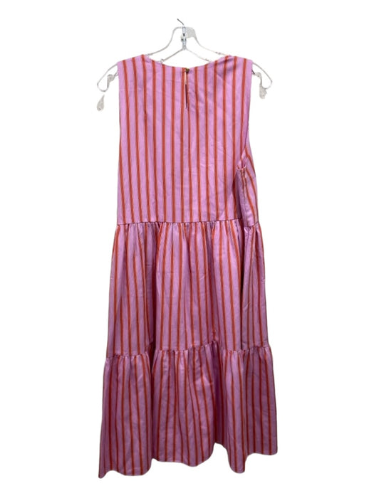 Mark D. Sikes Size 10 Pink & Orange Cotton Tiered Vertical Stripes Midi Dress Pink & Orange / 10