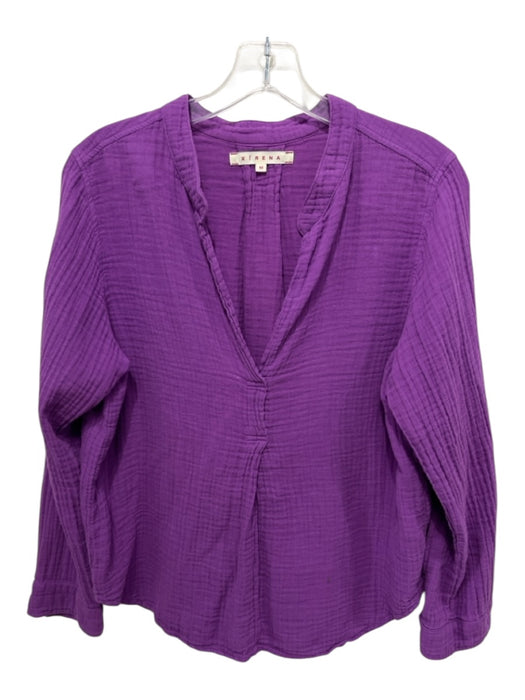 XiRENA Size M Purple Cotton Gauze V Neck Long Sleeve Top Purple / M