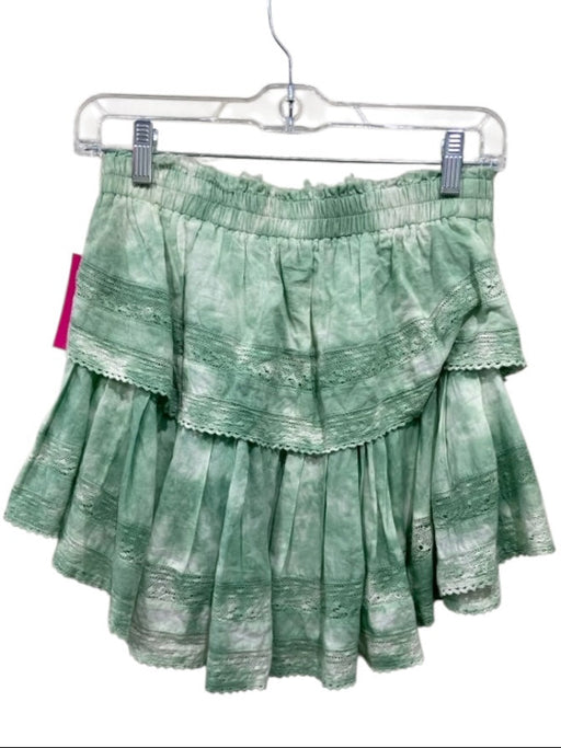 Loveshackfancy Size XS Green & White Cotton Crochet Lace Tiered Skirt Green & White / XS