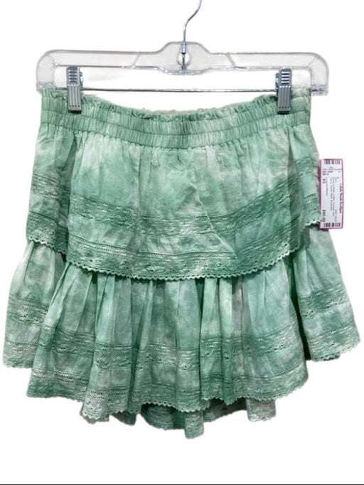 Loveshackfancy Size XS Green & White Cotton Crochet Lace Tiered Skirt Green & White / XS