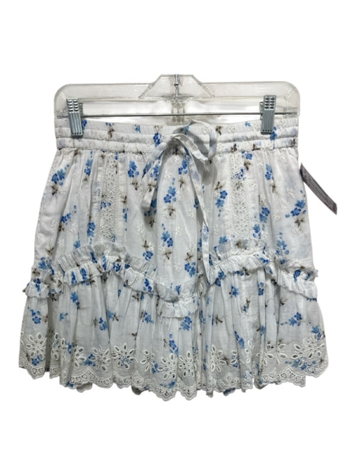 Loveshackfancy Size S White, BLue, Brown Cotton Eyelets Floral Print Skirt White, BLue, Brown / S