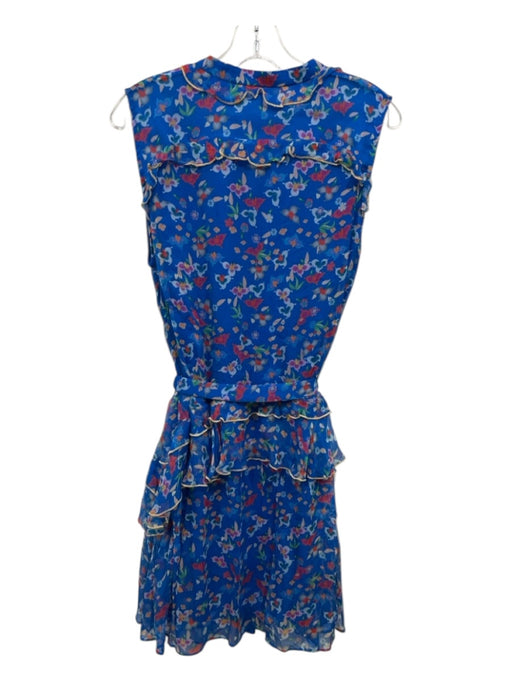 Saloni Size 10 Blue, Yellow & Orange Silk Sleeveless Floral V Neck Dress Blue, Yellow & Orange / 10