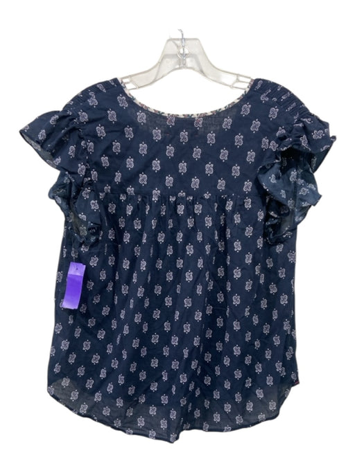 XiRENA Size M Navy & white Cotton Paisley Print Smocked Detail Cap Sleeve Top Navy & white / M
