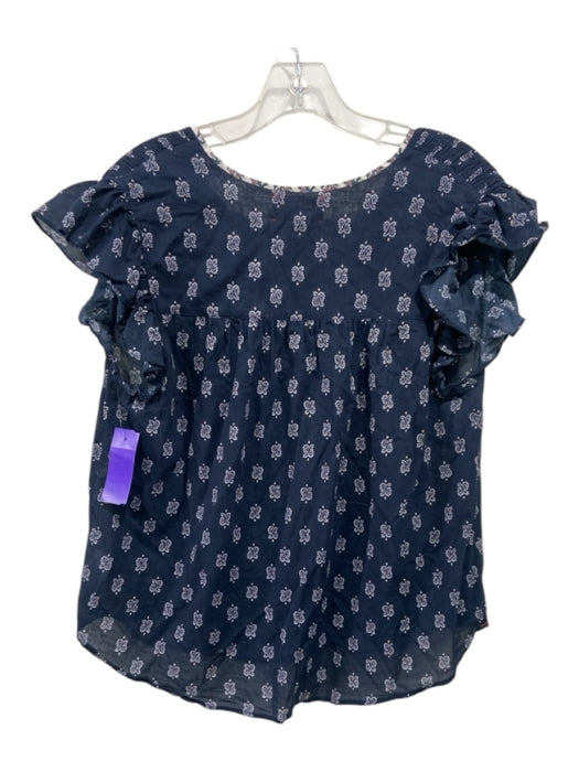 XiRENA Size M Navy & white Cotton Paisley Print Smocked Detail Cap Sleeve Top Navy & white / M