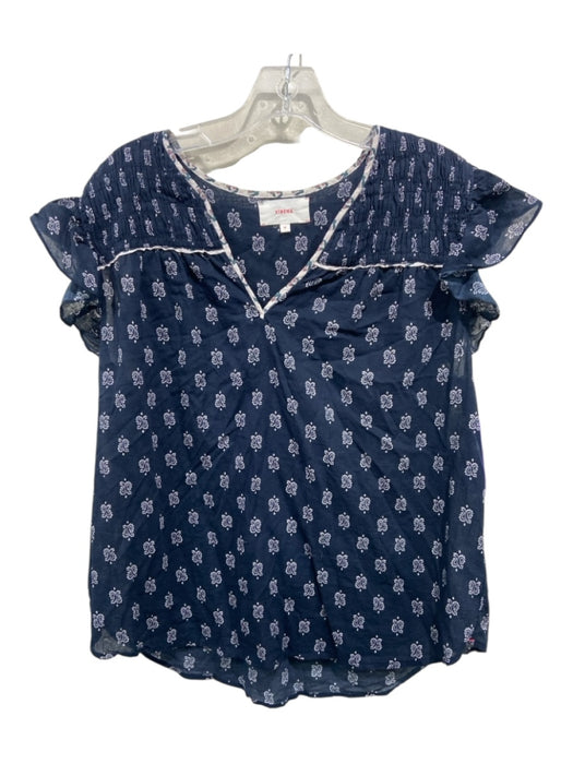 XiRENA Size M Navy & white Cotton Paisley Print Smocked Detail Cap Sleeve Top Navy & white / M