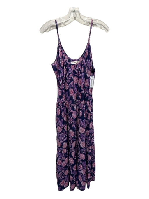 XiRENA Size M navy, purple, white Cotton floral print Spaghetti Strap Dress navy, purple, white / M