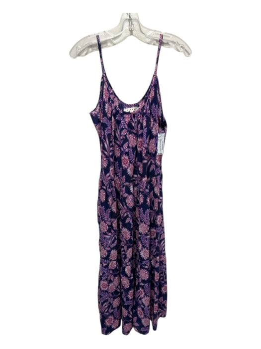 XiRENA Size M navy, purple, white Cotton floral print Spaghetti Strap Dress navy, purple, white / M