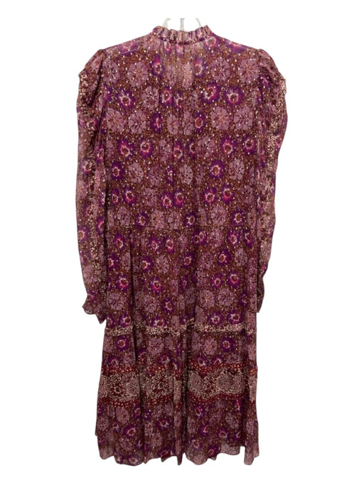 Ulla Johnson Size 10 Purple, Brown, Multi Silk Abstract Print Long Sleeve Dress Purple, Brown, Multi / 10