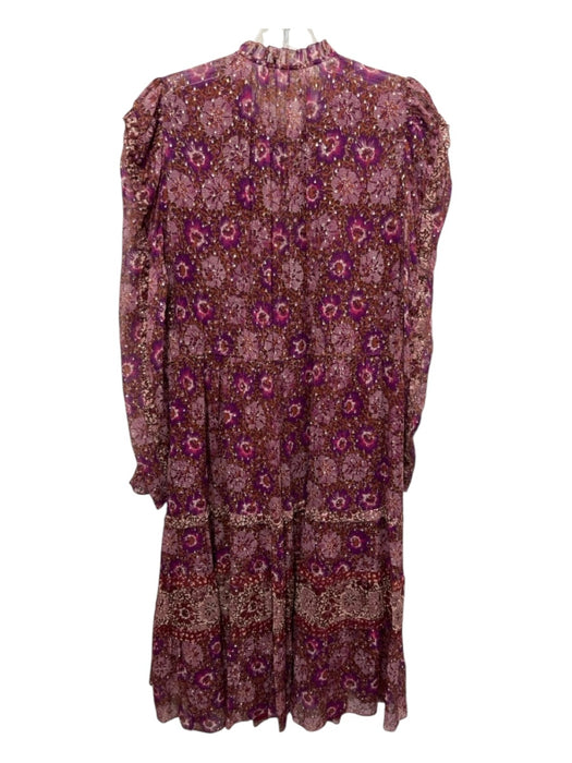 Ulla Johnson Size 10 Purple, Brown, Multi Silk Abstract Print Long Sleeve Dress Purple, Brown, Multi / 10