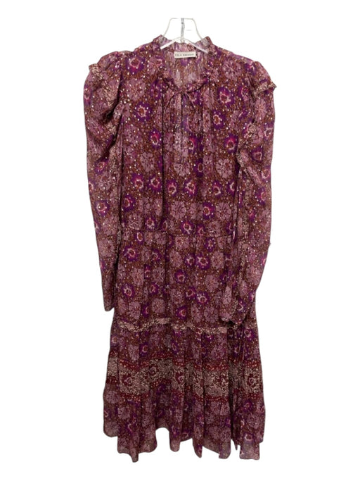 Ulla Johnson Size 10 Purple, Brown, Multi Silk Abstract Print Long Sleeve Dress Purple, Brown, Multi / 10