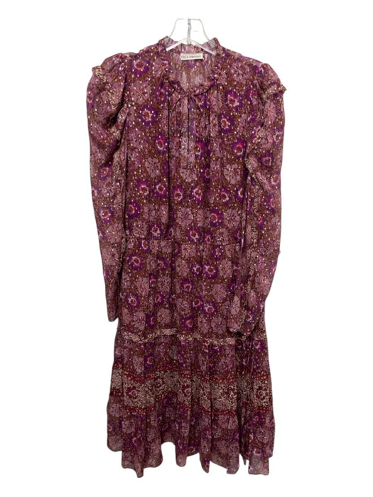 Ulla Johnson Size 10 Purple, Brown, Multi Silk Abstract Print Long Sleeve Dress Purple, Brown, Multi / 10