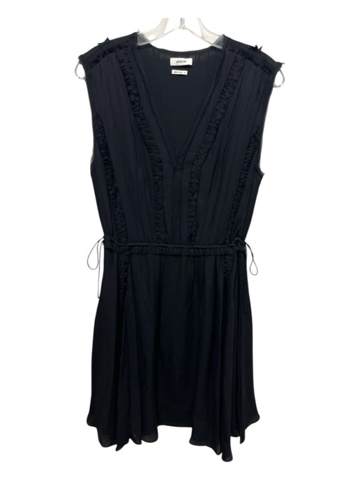 Jason Wu Size 10 Black Silk Ruffle Detail Sleeveless Drawstring Waist Dress Black / 10