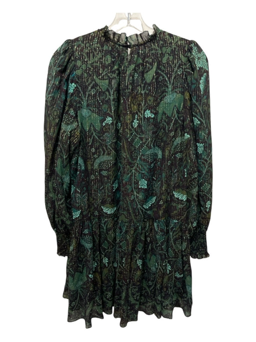 Ulla Johnson Size 10 Green, Brown, Multi Polyester Blend Abstract Floral Dress Green, Brown, Multi / 10