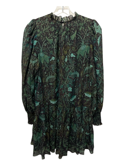 Ulla Johnson Size 10 Green, Brown, Multi Polyester Blend Abstract Floral Dress Green, Brown, Multi / 10