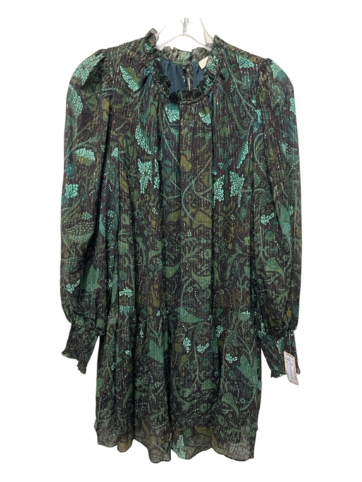 Ulla Johnson Size 10 Green, Brown, Multi Polyester Blend Abstract Floral Dress Green, Brown, Multi / 10