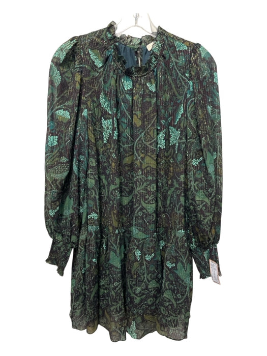 Ulla Johnson Size 10 Green, Brown, Multi Polyester Blend Abstract Floral Dress Green, Brown, Multi / 10