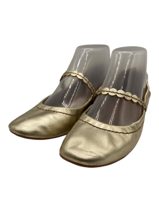 SeeByChloe Shoe Size 37 Gold Leather Metallic Round Toe Strap ballet Flats Gold / 37