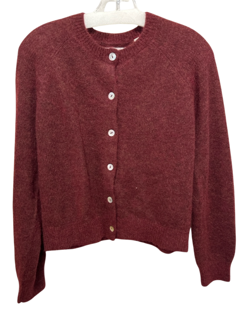 Doen Size Medium Burgundy Red Alpaca Blend Long Sleeve Button Neck Knit Sweater Burgundy Red / Medium