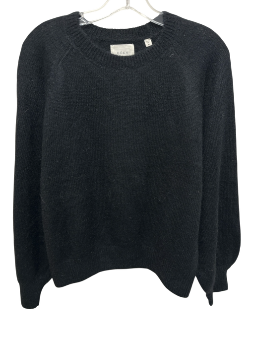 Doen Size Medium Black Wool Blend Long Sleeve Knit Ribbed Crew Neck Sweater Black / Medium
