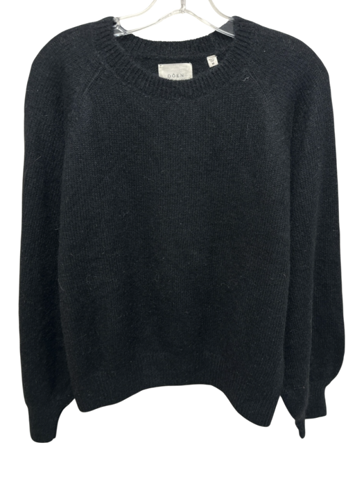 Doen Size Medium Black Wool Blend Long Sleeve Knit Ribbed Crew Neck Sweater Black / Medium