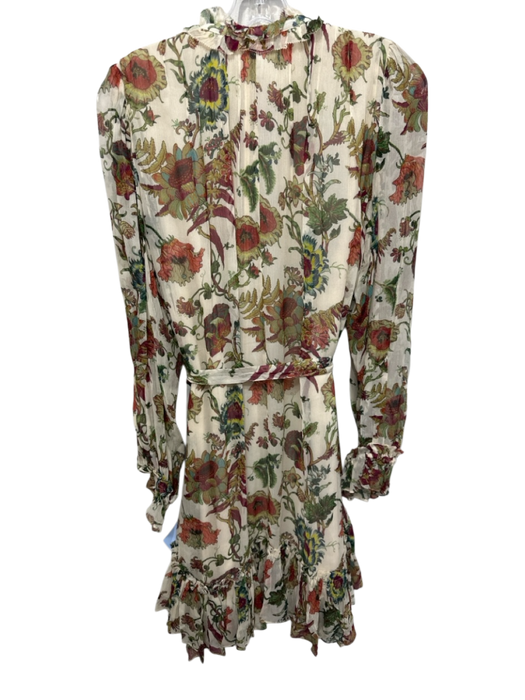 Ulla Johnson Size 8 Cream, Red, Green Silk Long Sheer Sleeves Floral Dress Cream, Red, Green / 8