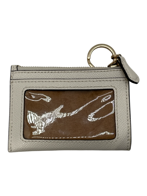 Coach Cream White Leather Card Slots Zip Keychain Wallets Cream White