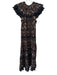 Ulla Johnson Size 8 Black, Brown & Blue Cotton Cap Sleeve Floral Lace Trim Dress Black, Brown & Blue / 8