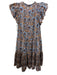 Ulla Johnson Size 10 Blue, Brown & white Cotton Ruffle Cap Sleeve V Neck Dress Blue, Brown & white / 10