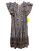 Ulla Johnson Size 10 Blue, Brown & white Cotton Ruffle Cap Sleeve V Neck Dress Blue, Brown & white / 10
