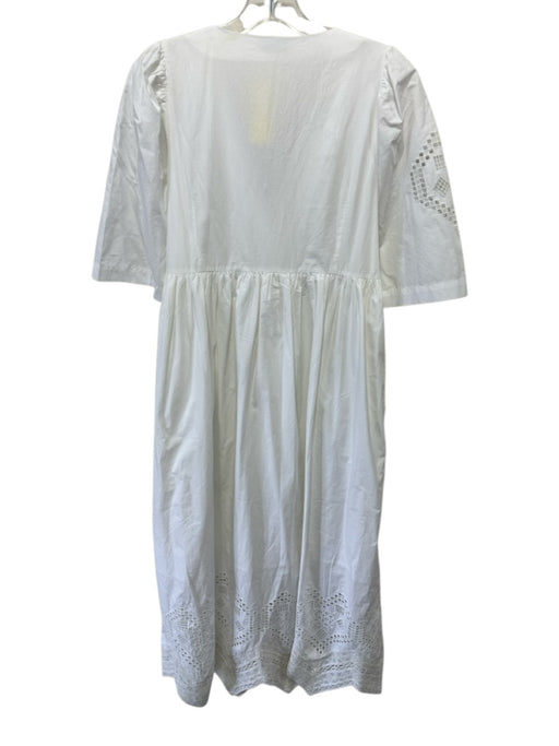 Rhode Size M White Cotton 1/2 Sleeve Mother of Pearl Buttons V Neck Maxi Dress White / M