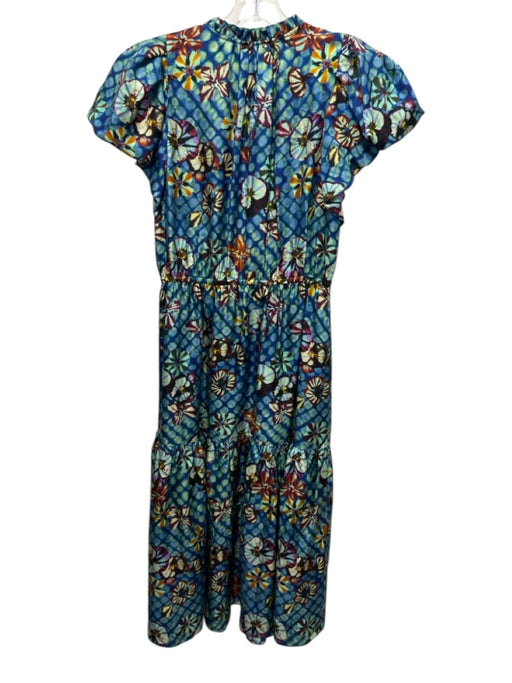 Ulla Johnson Size 8 blue, orange & purple Silk Short Puff Sleeve Midi Dress blue, orange & purple / 8