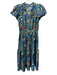 Ulla Johnson Size 8 blue, orange & purple Silk Short Puff Sleeve Midi Dress blue, orange & purple / 8