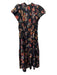Ulla Johnson Size 8 Black, Red & Orange Silk Short Puff Sleeve Midi Dress Black, Red & Orange / 8