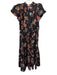 Ulla Johnson Size 8 Black, Red & Orange Silk Short Puff Sleeve Midi Dress Black, Red & Orange / 8
