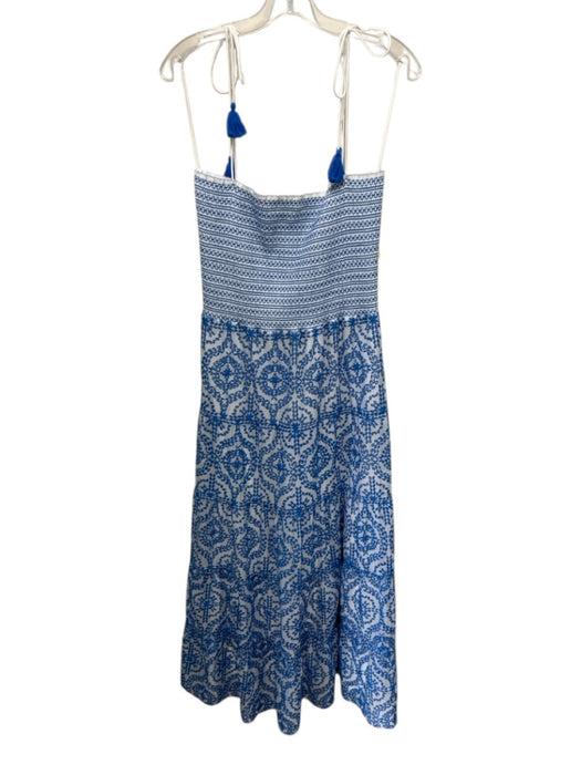 Alice + Olivia Size 10 Blue & White Polyester Spaghetti Strap Smocked Top Dress Blue & White / 10