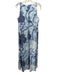 SABO Size L Light Blue, Navy & White Linen Square Neck Sleeveless Floral Dress Light Blue, Navy & White / L