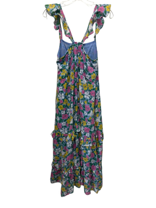 Banjanan Size M Blue, Pink & Multi Cotton Ruffle Straps Floral Tiered Maxi Dress Blue, Pink & Multi / M