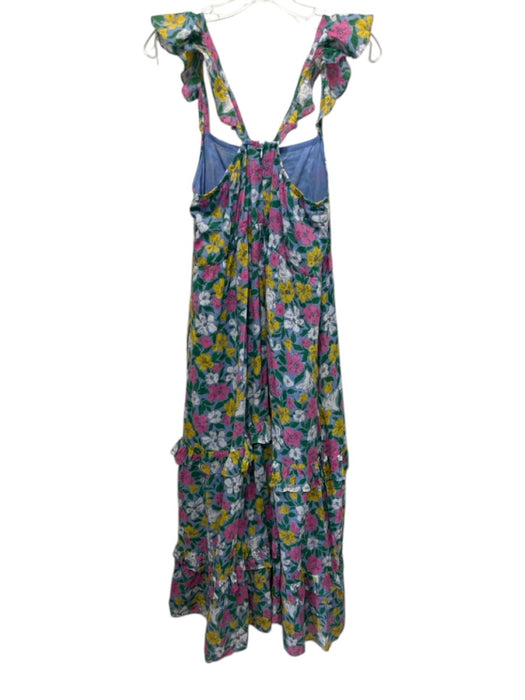 Banjanan Size M Blue, Pink & Multi Cotton Ruffle Straps Floral Tiered Maxi Dress Blue, Pink & Multi / M