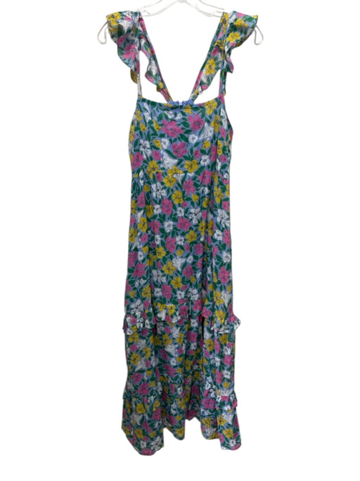 Banjanan Size M Blue, Pink & Multi Cotton Ruffle Straps Floral Tiered Maxi Dress Blue, Pink & Multi / M