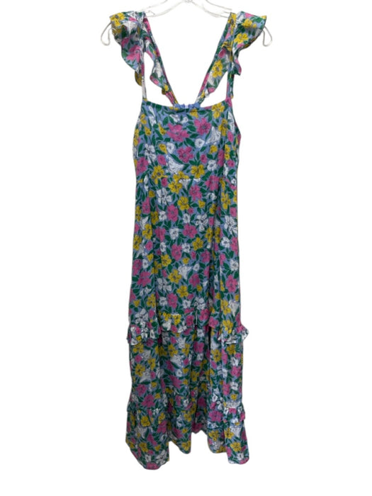 Banjanan Size M Blue, Pink & Multi Cotton Ruffle Straps Floral Tiered Maxi Dress Blue, Pink & Multi / M