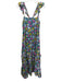Banjanan Size M Blue, Pink & Multi Cotton Ruffle Straps Floral Tiered Maxi Dress Blue, Pink & Multi / M