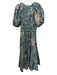 Ulla Johnson Size 8 Teal, Peach & Blue Cotton Short Balloon Sleeve Floral Dress Teal, Peach & Blue / 8
