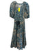 Ulla Johnson Size 8 Teal, Peach & Blue Cotton Short Balloon Sleeve Floral Dress Teal, Peach & Blue / 8