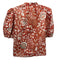 Ulla Johnson Size 8 Orange, White & Beige Cotton Short Balloon Sleeve Floral Top Orange, White & Beige / 8