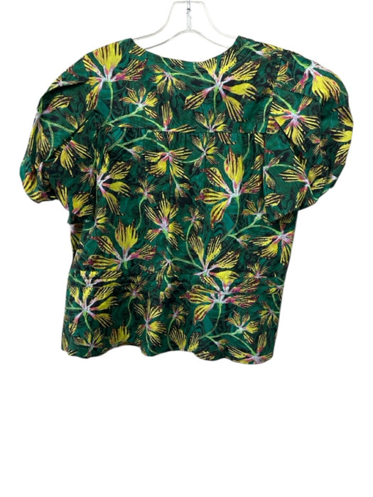 Ulla Johnson Size 10 Green, Yellow & Multicolor Cotton Short Balloon Sleeve Top Green, Yellow & Multicolor / 10