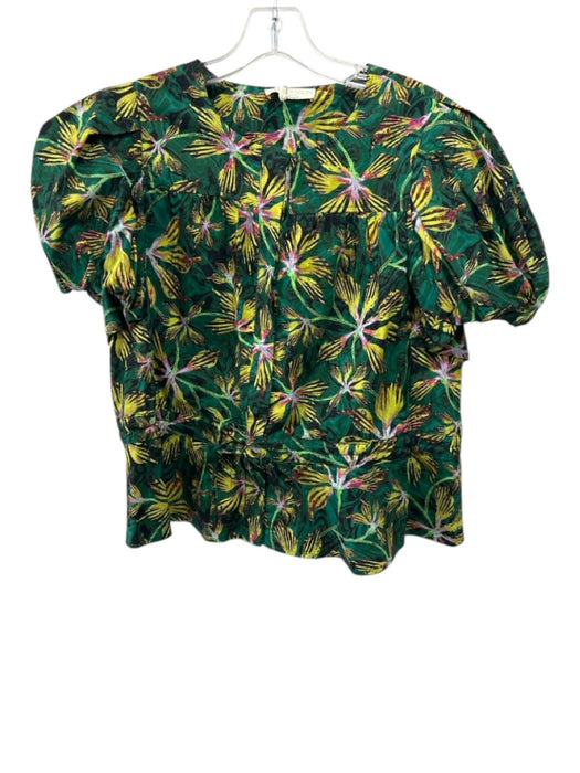 Ulla Johnson Size 10 Green, Yellow & Multicolor Cotton Short Balloon Sleeve Top Green, Yellow & Multicolor / 10
