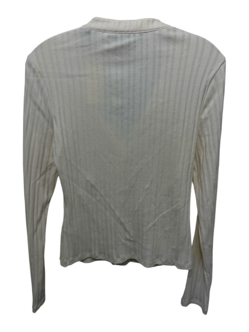 Veronica Beard Size M Cream Cotton Ribbed Long Sleeve 1/2 Button V Neck Top Cream / M