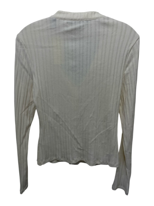 Veronica Beard Size M Cream Cotton Ribbed Long Sleeve 1/2 Button V Neck Top Cream / M