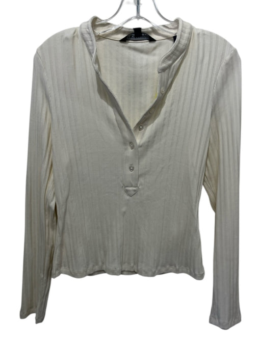 Veronica Beard Size M Cream Cotton Ribbed Long Sleeve 1/2 Button V Neck Top Cream / M