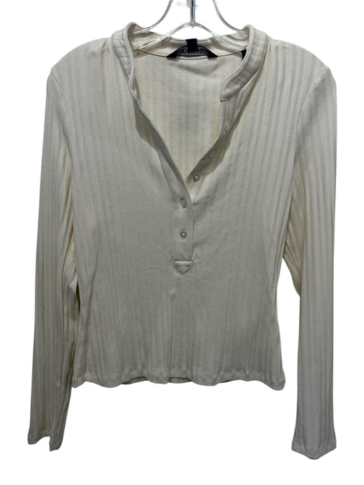 Veronica Beard Size M Cream Cotton Ribbed Long Sleeve 1/2 Button V Neck Top Cream / M
